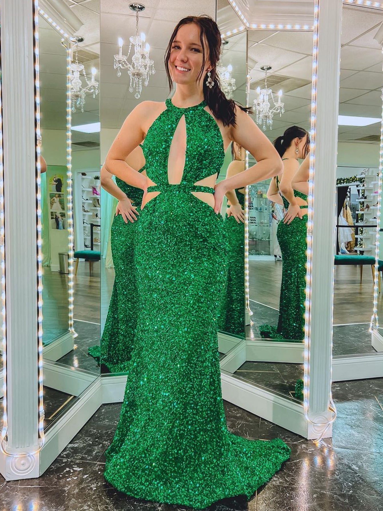  Cutout Mermaid Green Backless Long Prom Dress - Prom Dress - DYAVOR® 