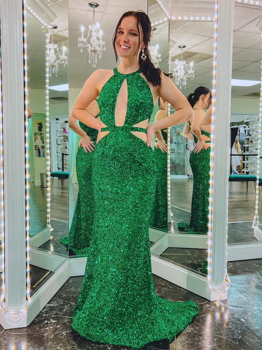  Cutout Mermaid Green Backless Long Prom Dress - Prom Dress - DYAVOR® 