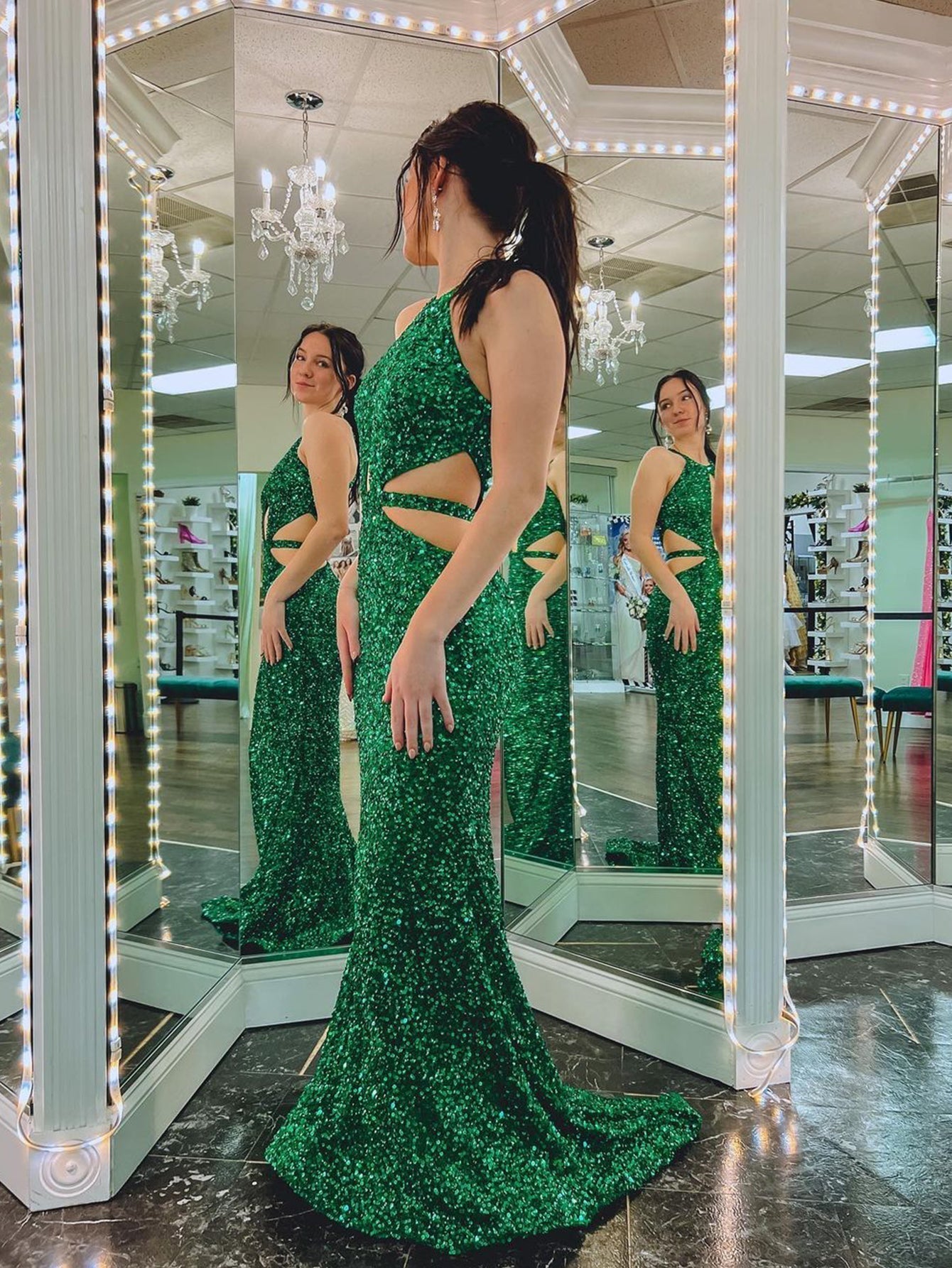  Cutout Mermaid Green Backless Long Prom Dress - Prom Dress - DYAVOR® 