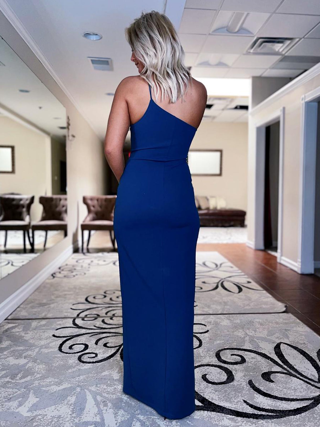  One Shoulder Long Prom Royal Blue Backless Dress with Slit - Prom Dress - DYAVOR® 