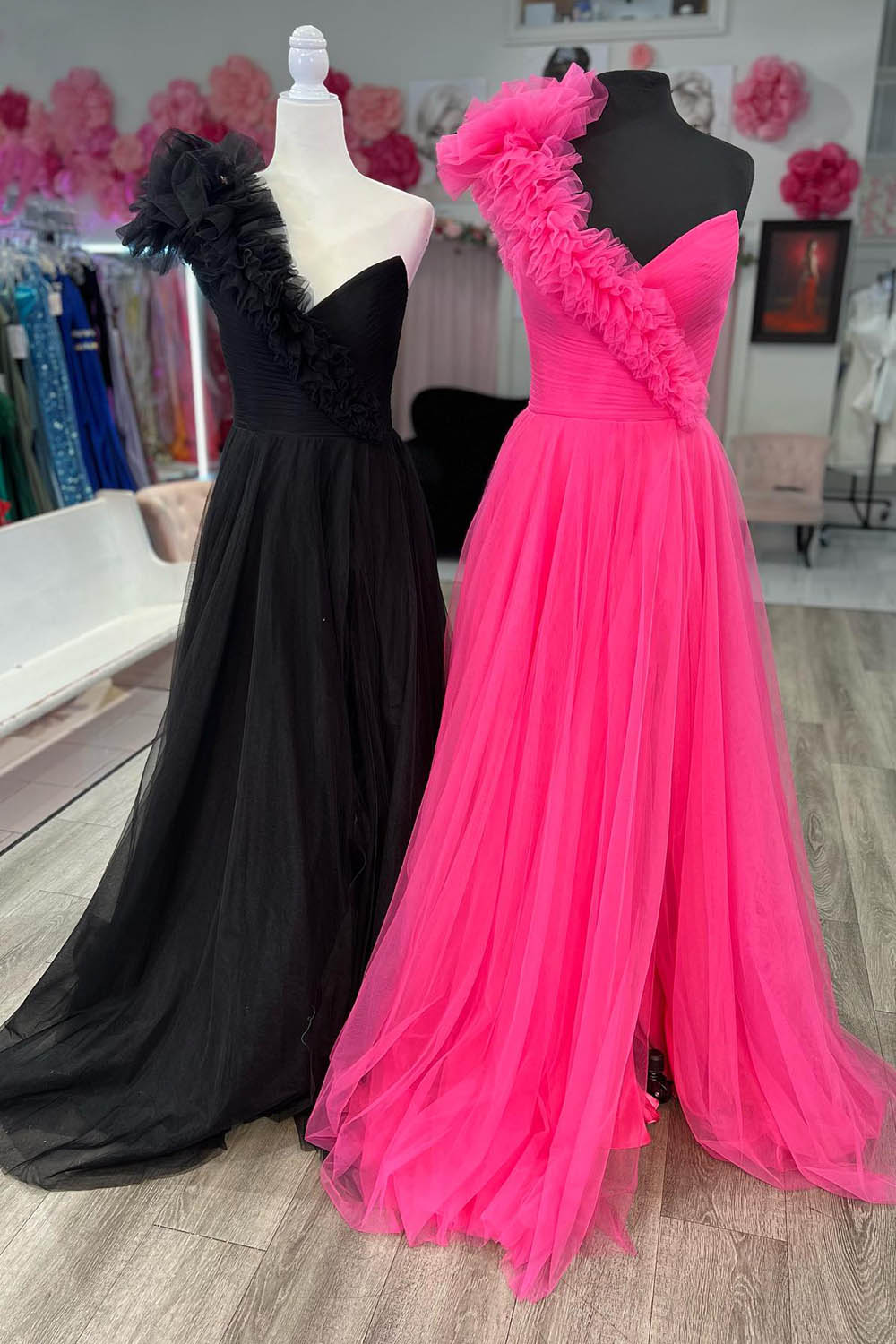  Delaney |A-Line One Shoulder Long Tulle Prom Dress with Ruffles - Prom Dress - DYAVOR® 