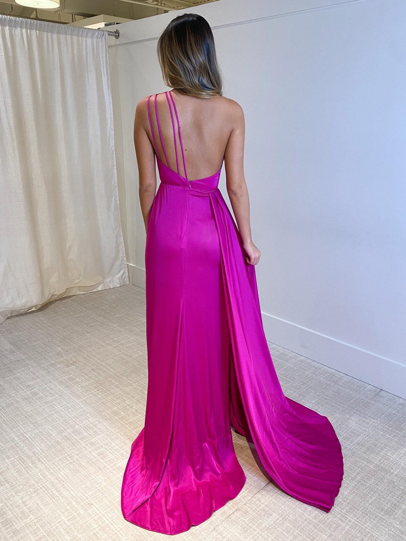  Amelie | Mermaid One Shoulder Fuchsia Long Prom Dress - Prom Dress - DYAVOR® 