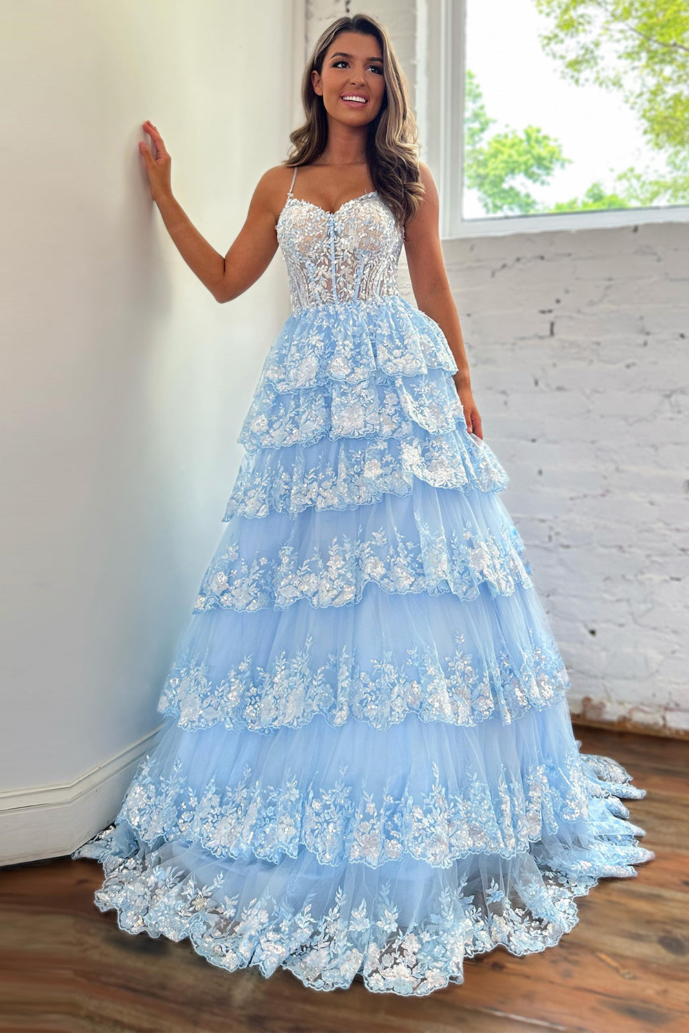  Maryam |A Line Spaghetti Straps Tiered Lace Prom Dress - Prom Dress - DYAVOR® 