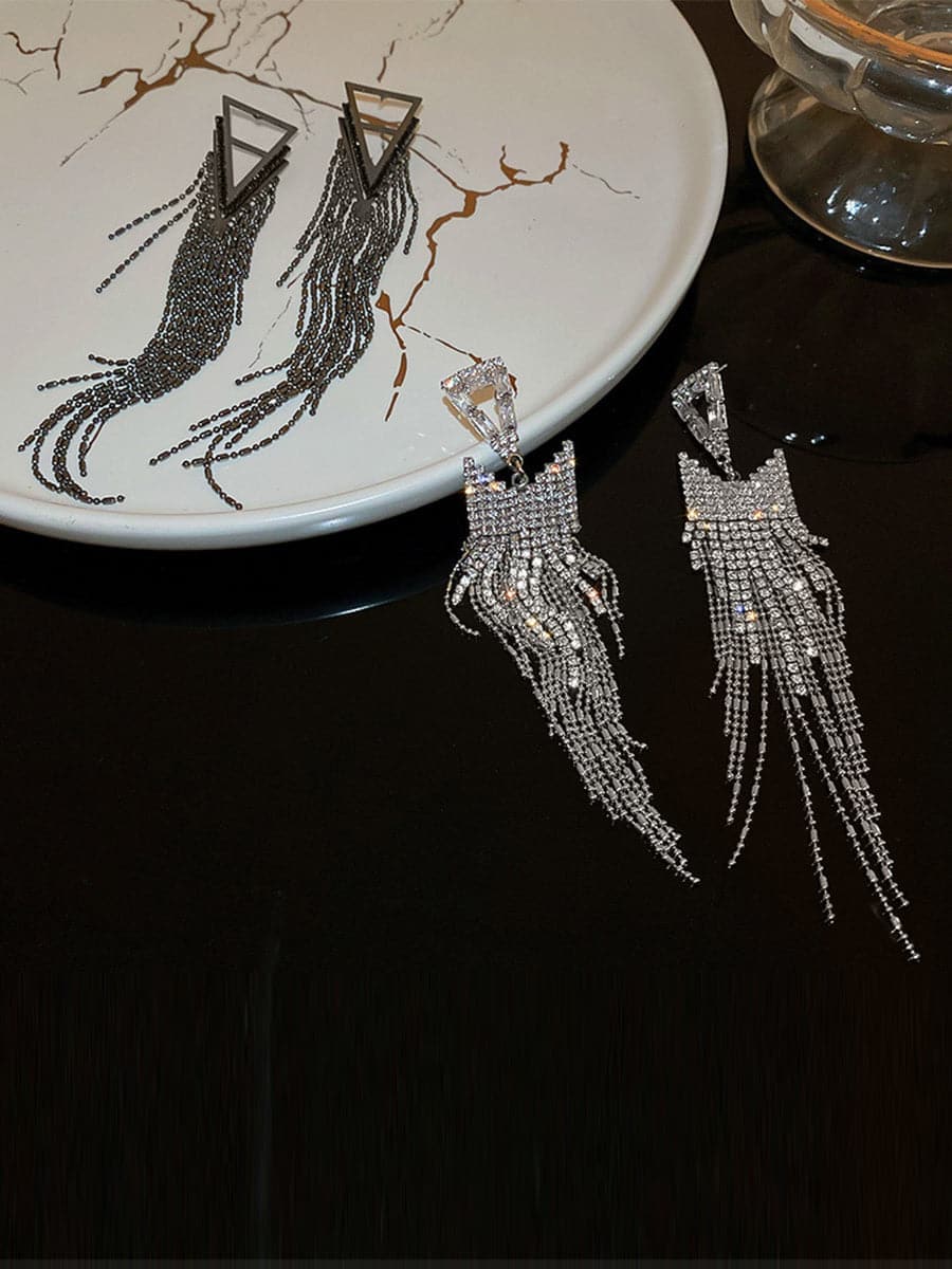  Angular Inlay Diamond Tassel Earrings MSE101008 - Earrings - DYAVOR® 