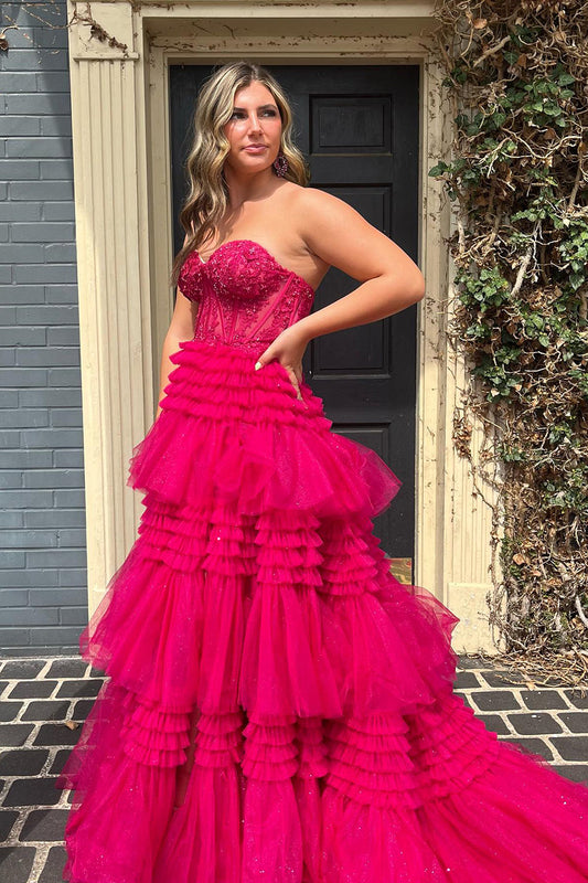 Adelyn |A-Line Sweetheart Tiered Long Tulle Prom Dress