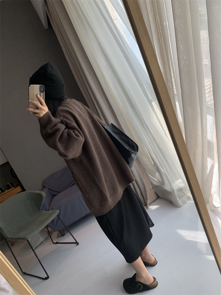  Autumn-Winter Women's V-Neck Oversized Knit Cardigan: Stylish Sweater Jacket with Long Sleeves for 2023 -  - DYAVOR® 