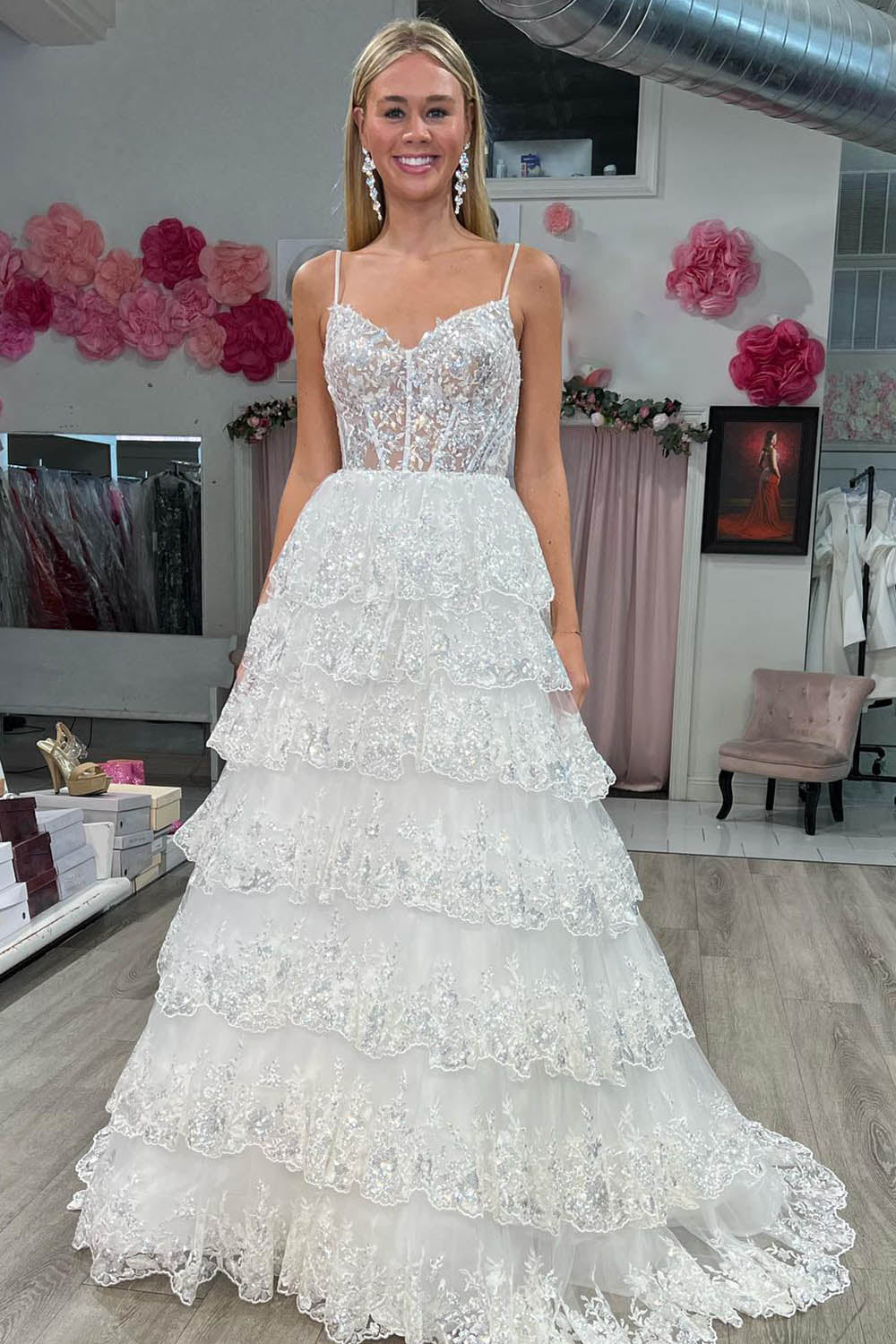  Maryam |A Line Spaghetti Straps Tiered Lace Prom Dress - Prom Dress - DYAVOR® 