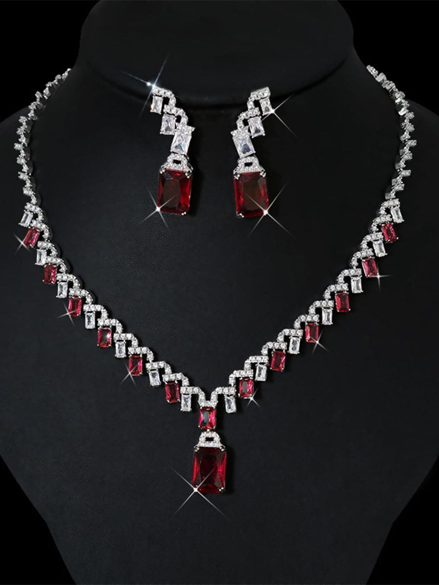 Missord Emerald Cut Zircon Necklace & Drop Earrings Set MRL1011