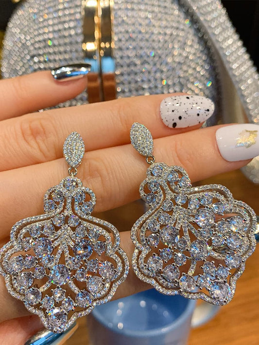  Missord Round Cut White Zircon Silver Drop Earrings MSE101065 - Earrings - DYAVOR® 