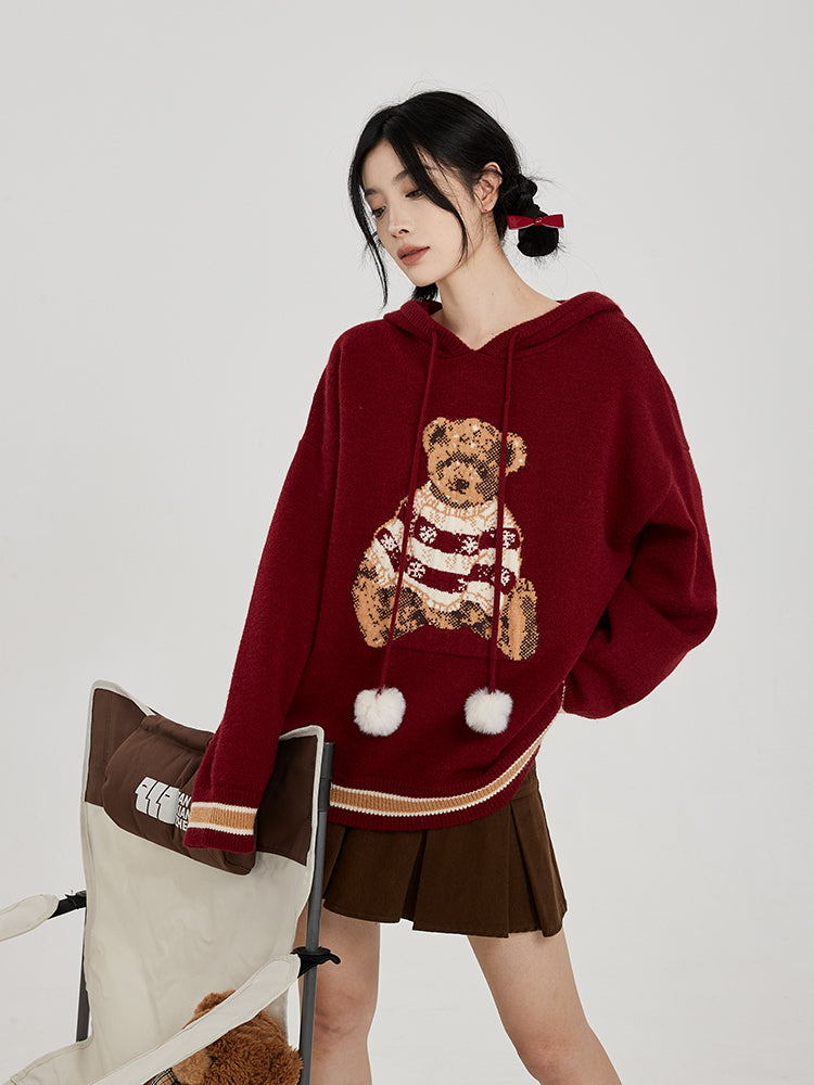 Hooded Sweater for Women Loose Cozy Casual Style with Cute Teddy Bear Design Gift for Her Christmas Gift