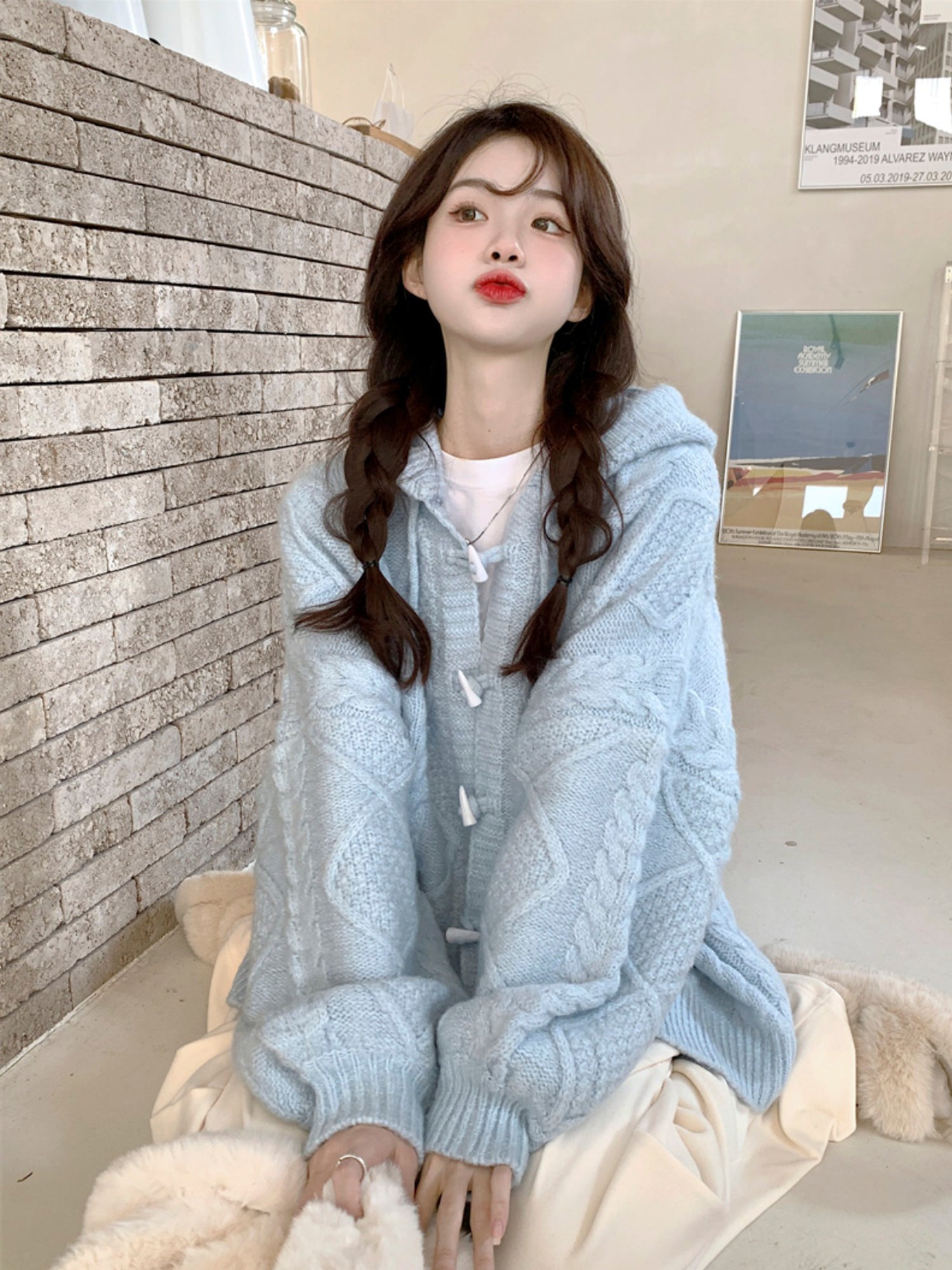  Powder Blue Horn Button Sweater: Embrace Cozy and Casual Style for 2023 Spring and Autumn -  - DYAVOR® 