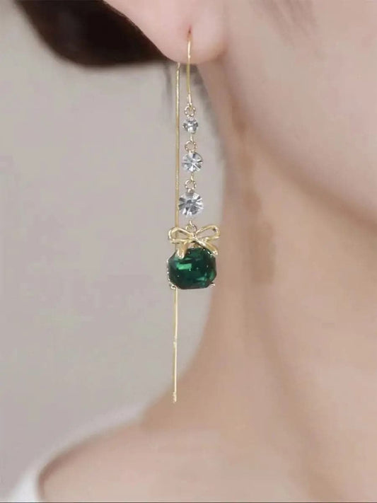  Bow Green Zircon Wire Earrings MSE101038 - Earrings - DYAVOR® 