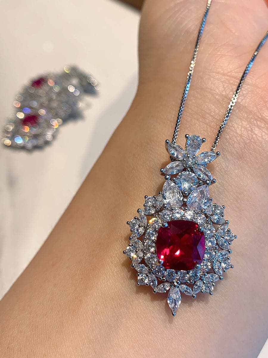  Alluring Ruby Necklace & Earrings Set MSE033107 - Apparel & Accessories - DYAVOR® 