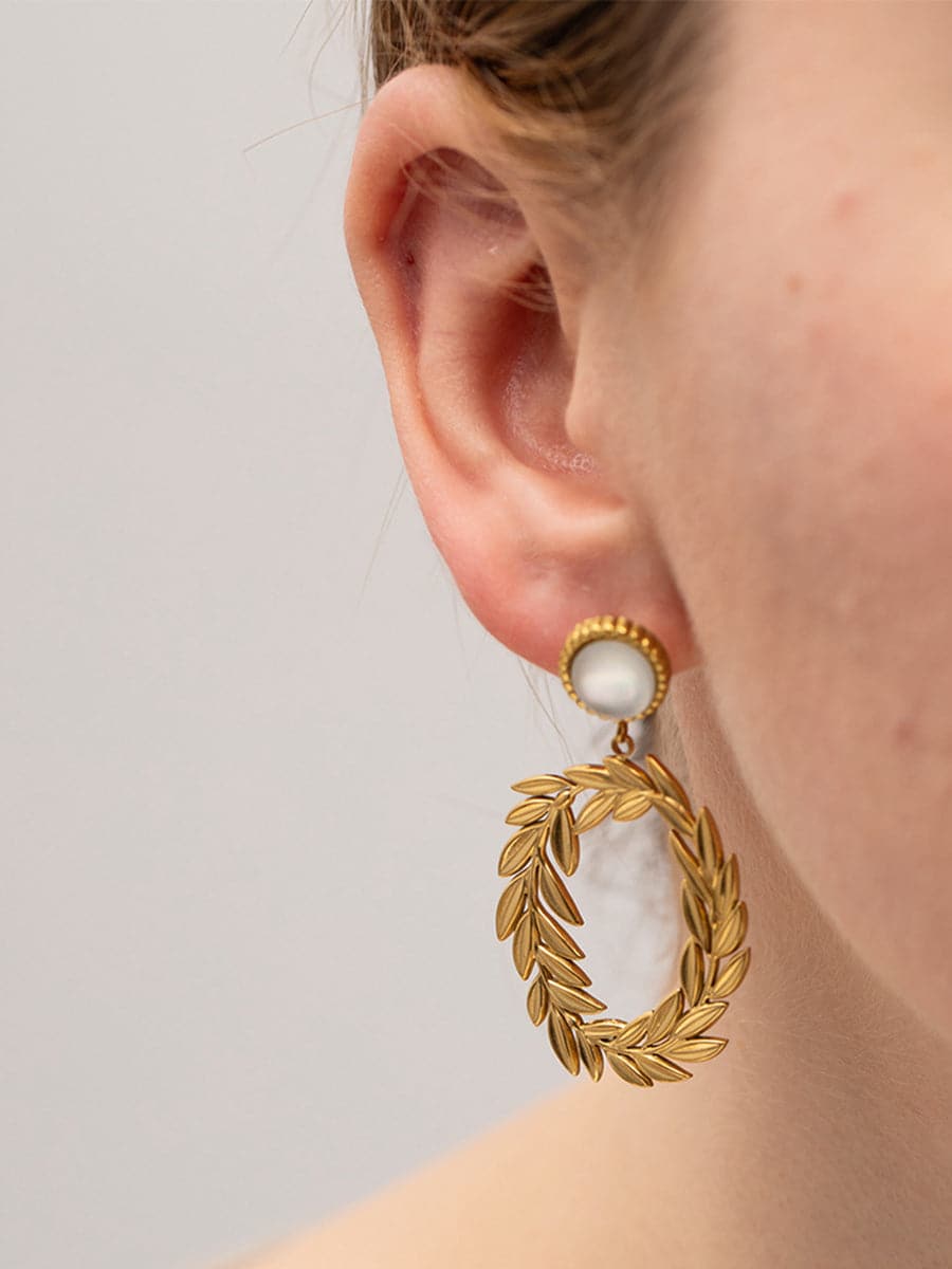  White Opal Olive Branch Earrings MSE00153 - Earrings - DYAVOR® 