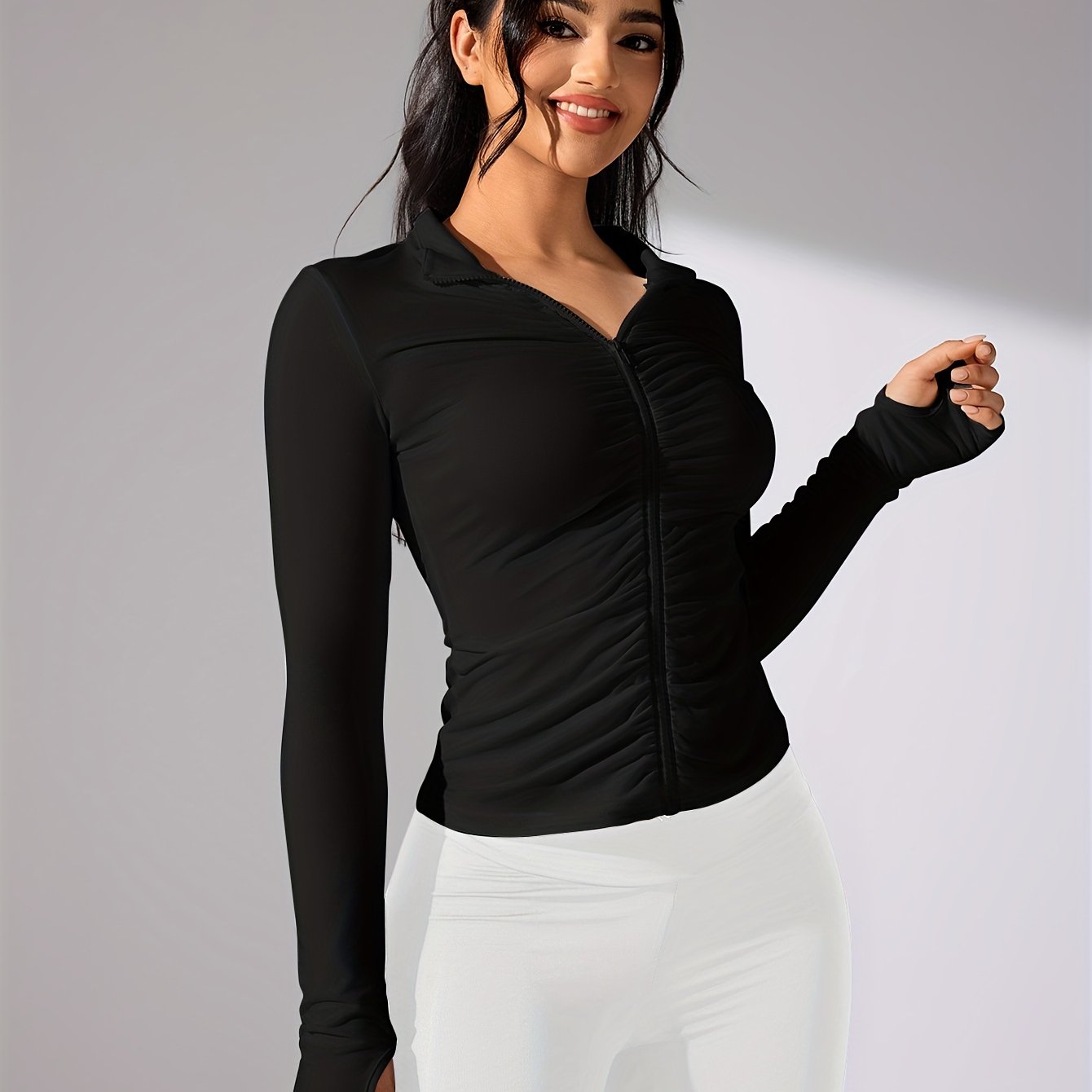  Nina | Solid color casual sports jacket with long sleeve and full zipper - 07/112024 1 - DYAVOR® 
