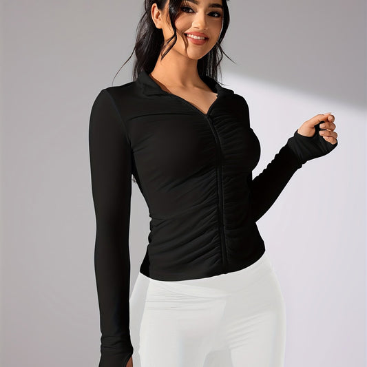  Nina | Solid color casual sports jacket with long sleeve and full zipper - 07/112024 1 - DYAVOR® 