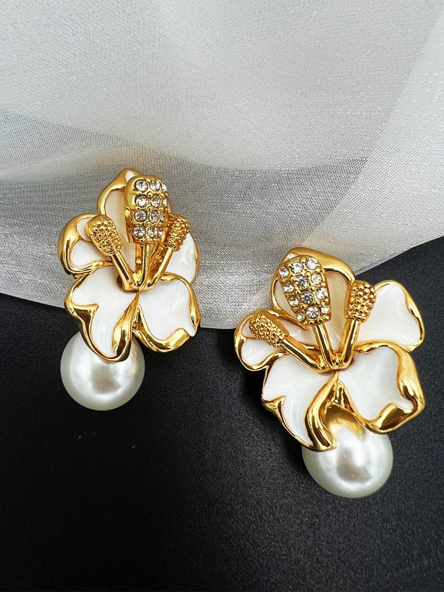  Pearl Stereoscopic Camellia Earrings MSE00146 - Earrings - DYAVOR® 