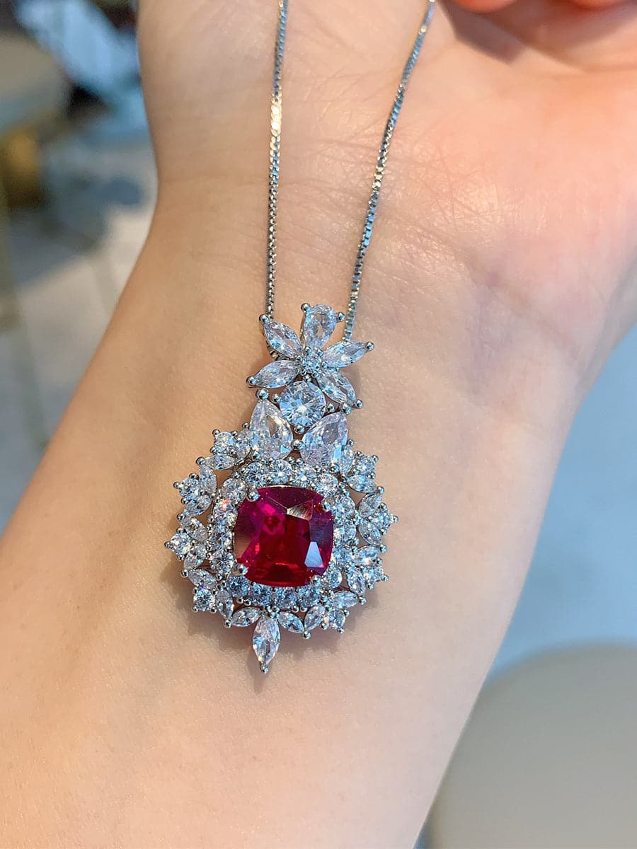  Alluring Ruby Necklace & Earrings Set MSE033107 - Apparel & Accessories - DYAVOR® 