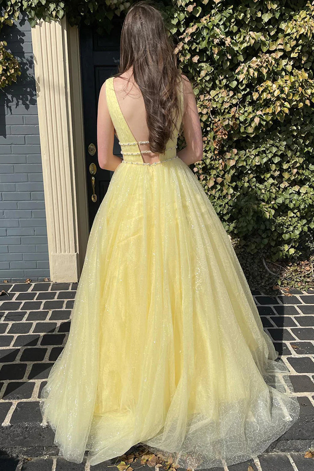  Alaiya |A-Line V Neck Glitter Tulle Prom Dress - Prom Dress - DYAVOR® 