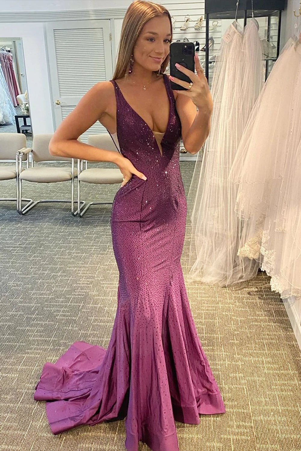  Alma |Mermaid V-neck Beaded Mermaid Prom Dress - Prom Dress - DYAVOR® 