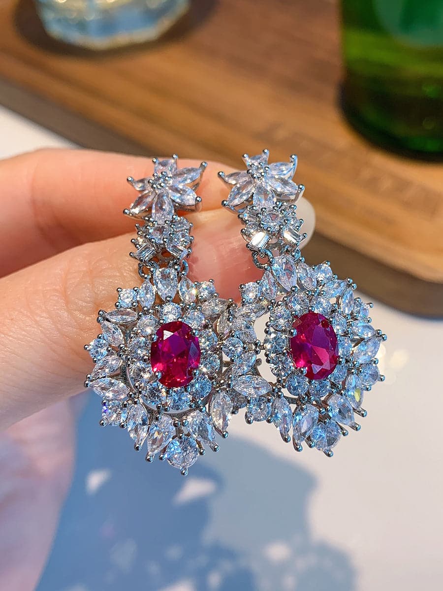  Alluring Ruby Necklace & Earrings Set MSE033107 - Apparel & Accessories - DYAVOR® 