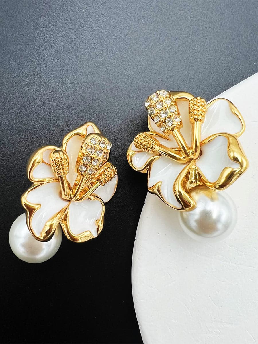  Pearl Stereoscopic Camellia Earrings MSE00146 - Earrings - DYAVOR® 