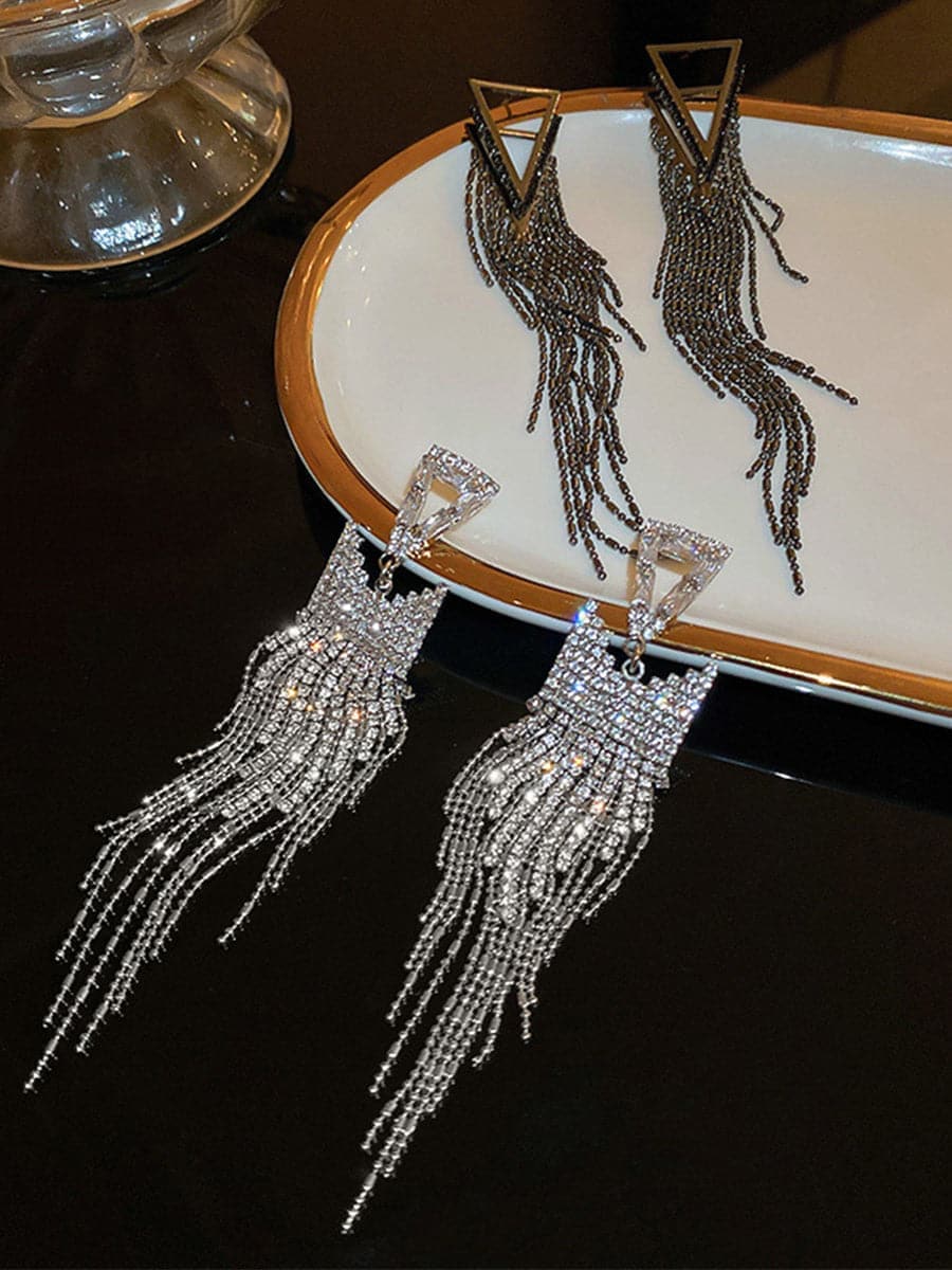  Angular Inlay Diamond Tassel Earrings MSE101008 - Earrings - DYAVOR® 