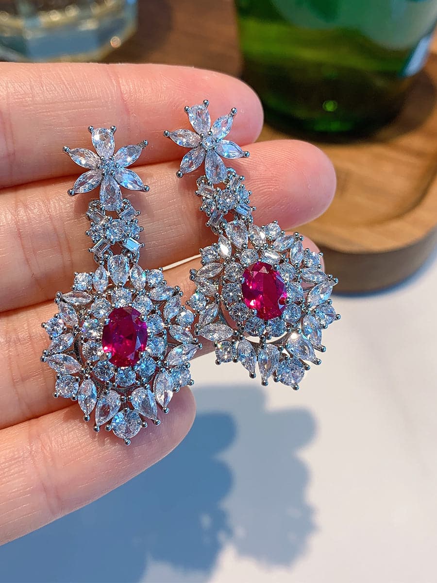  Alluring Ruby Necklace & Earrings Set MSE033107 - Apparel & Accessories - DYAVOR® 