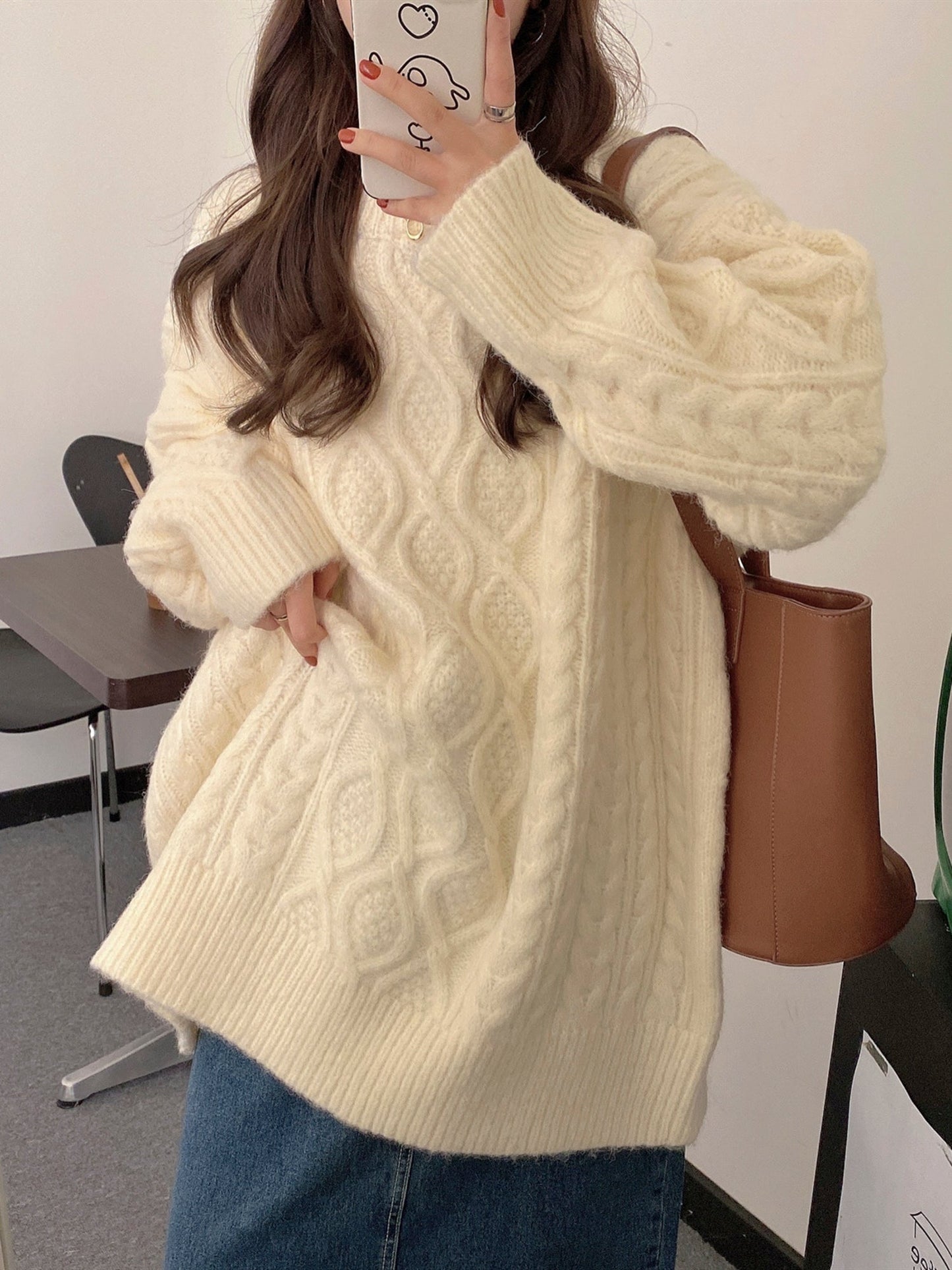  Chunky Cable Knit Sweater for Women - White, Thick and Cozy, Perfect for Winter Outerwear Gift for Her Christmas Gift -  - DYAVOR® 