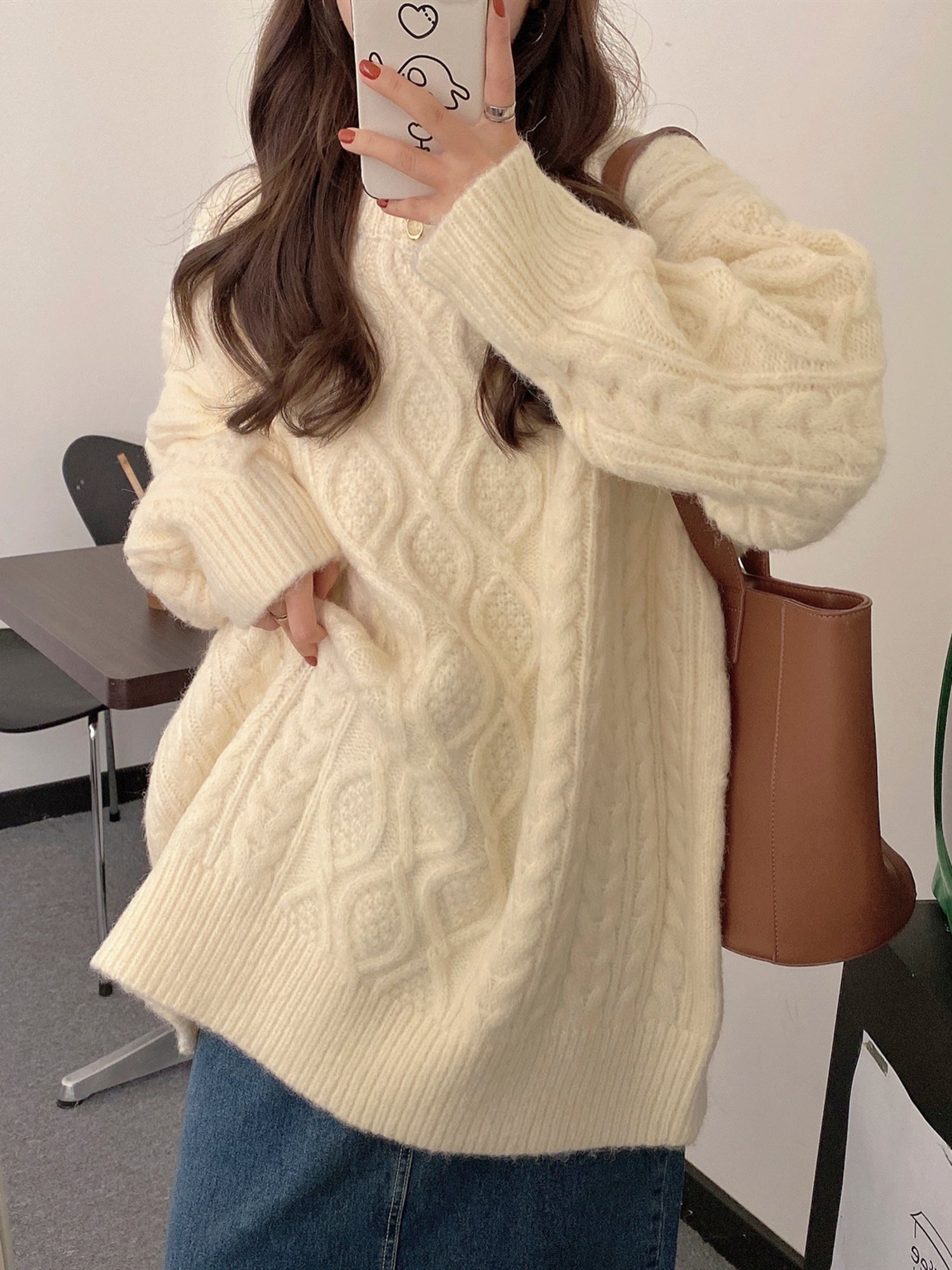  Chunky Cable Knit Sweater for Women - White, Thick and Cozy, Perfect for Winter Outerwear Gift for Her Christmas Gift -  - DYAVOR® 