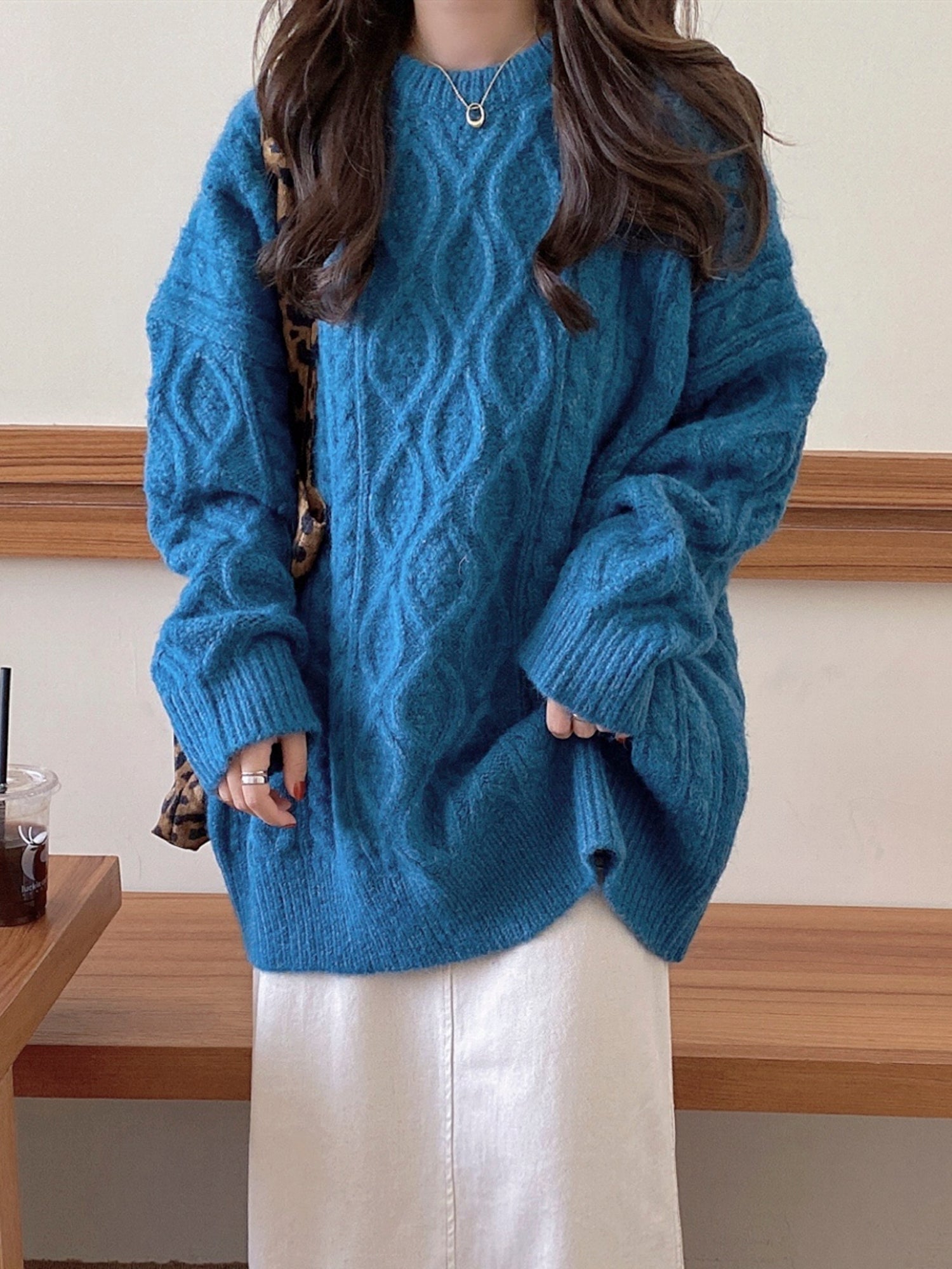  Chunky Cable Knit Sweater for Women - White, Thick and Cozy, Perfect for Winter Outerwear Gift for Her Christmas Gift -  - DYAVOR® 