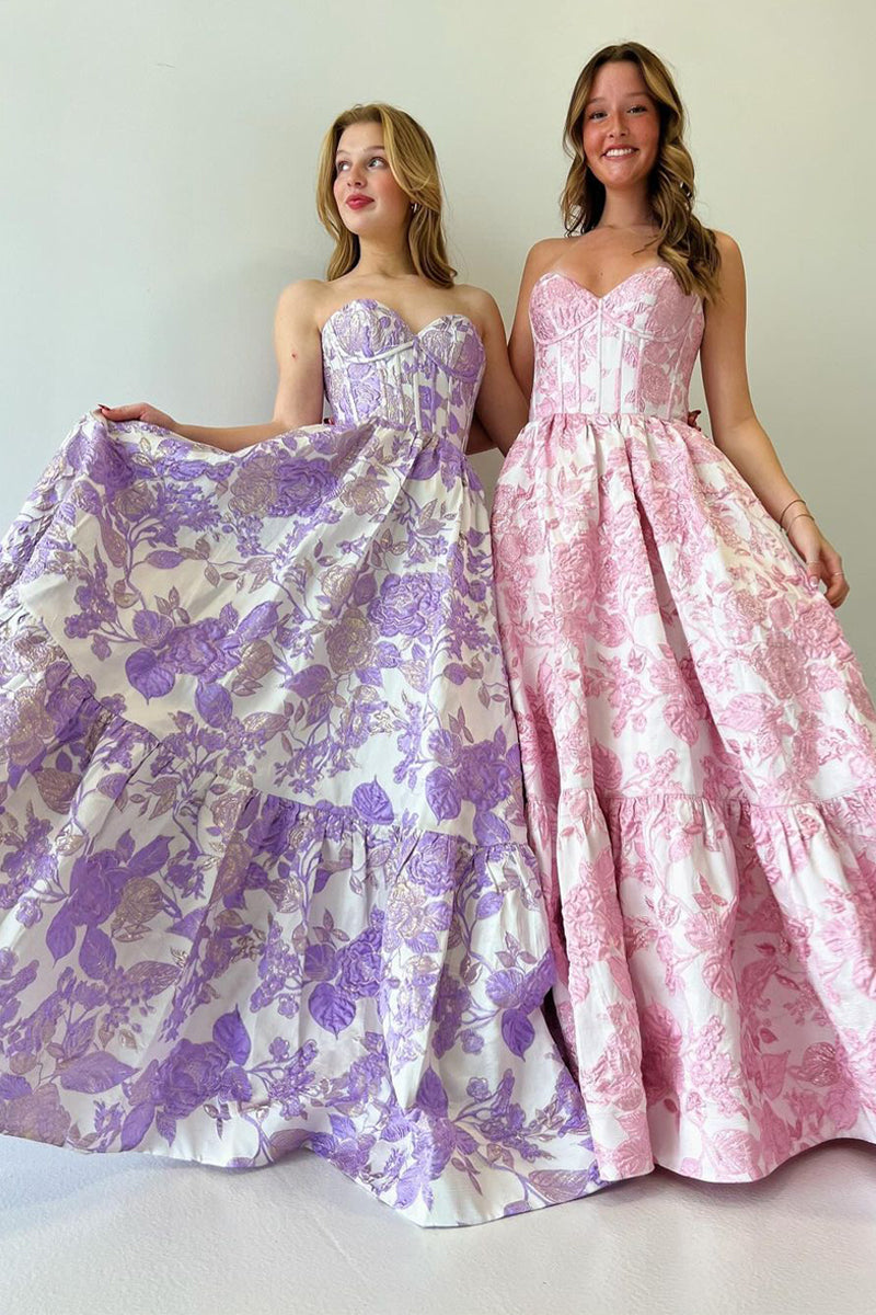  Delice | A-Line Sweetheart Floral Printed Long Prom Dresses - Prom Dress - DYAVOR® 