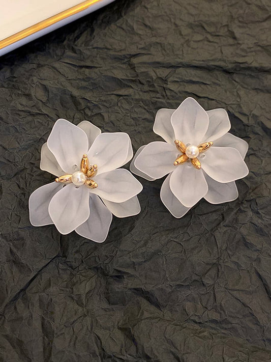  White Flower Petal Earrings MSE033145 - Earrings - DYAVOR® 