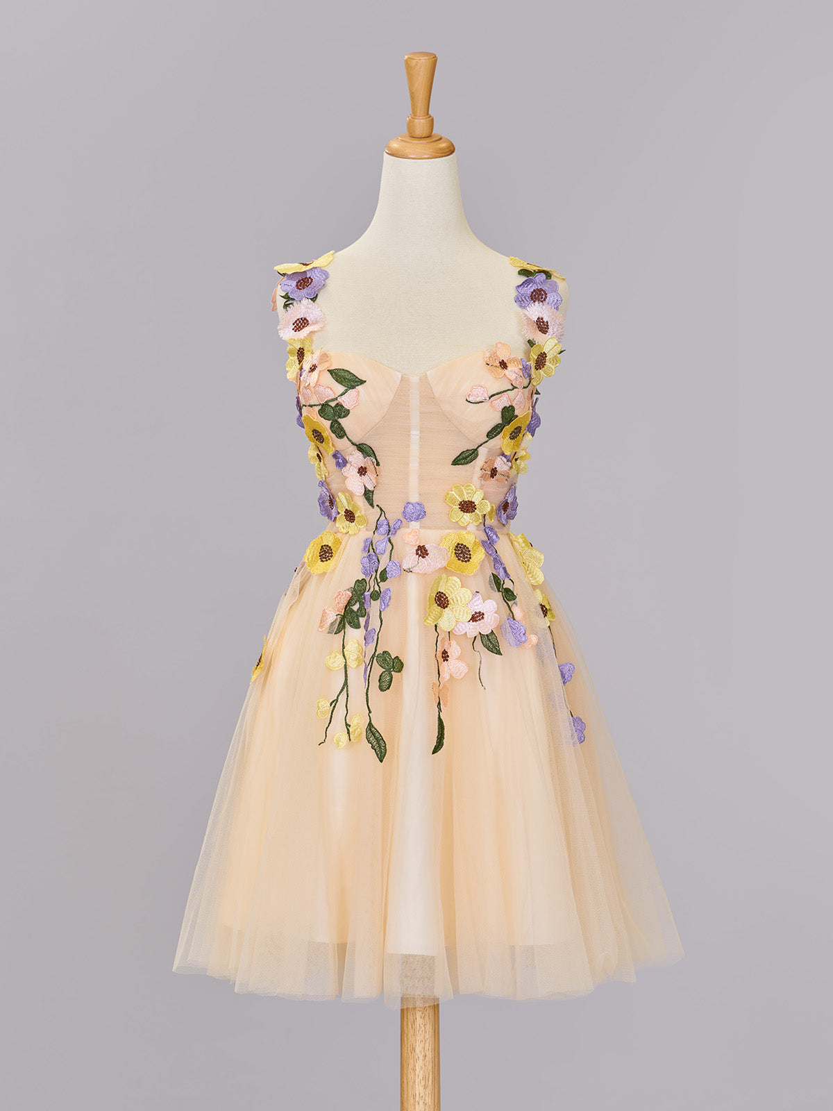  Quinta |A line Tulle Homecoming Dress with 3D Flowers - Homecoming Dress - DYAVOR® 