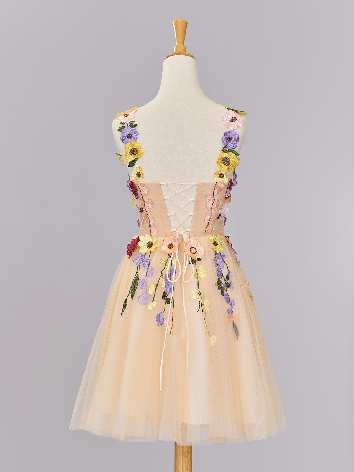  Quinta |A line Tulle Homecoming Dress with 3D Flowers - Homecoming Dress - DYAVOR® 