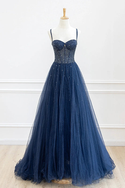  Marceline | Blue Tulle Beaded Long Prom Dress Formal Dress - Prom Dress - DYAVOR® 