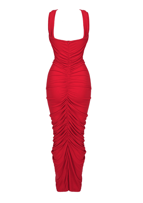  Red Maxi Dress with Cutouts and Flowers -  - DYAVOR® 