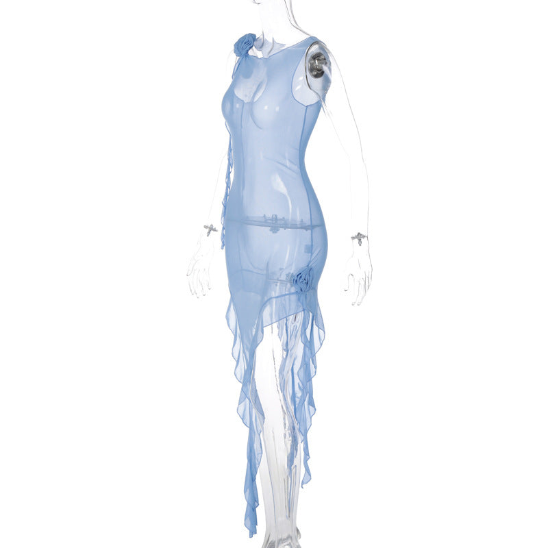  Ruffles Transparent Blue Dress -  - DYAVOR® 