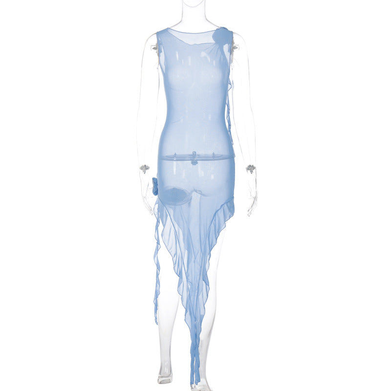  Ruffles Transparent Blue Dress -  - DYAVOR® 