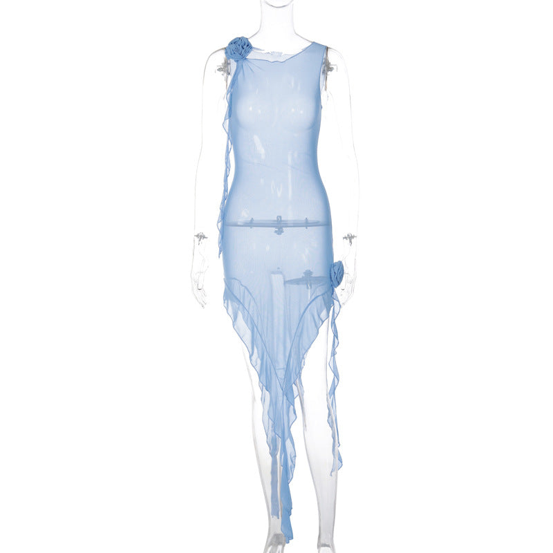  Ruffles Transparent Blue Dress -  - DYAVOR® 