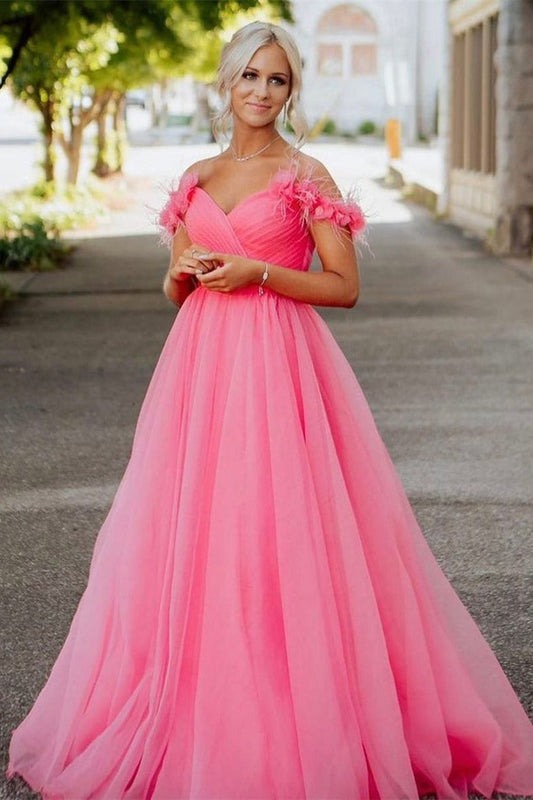  Off the shoulder Coral Long Prom Dress - Prom Dresses - DYAVOR® 