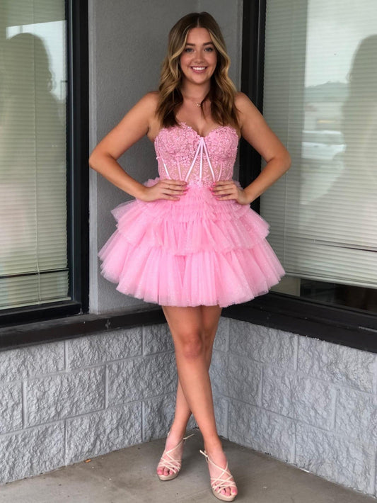  Ivy| A Line Sweetheart Homecoming Dress with Ruffles - Cocktail Dress - DYAVOR® 