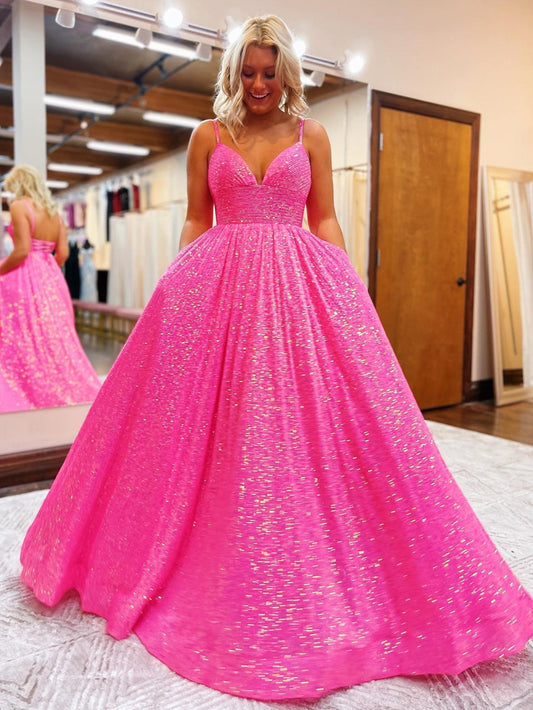 Hayden |A-line V Neck Sequins Long Prom Dress