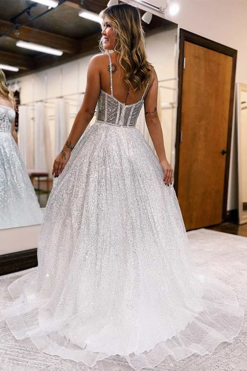  Magdalena | Silver Ombre Sequins Princess Straps A-Line Prom Gown - Prom Dress - DYAVOR® 