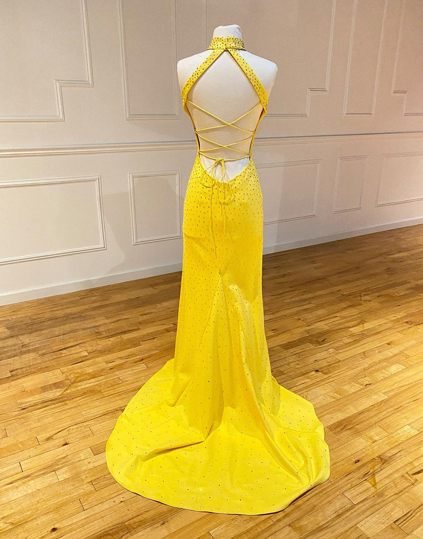  Aliyah | High Neck Mermaid Yellow Prom Dress with Split - Prom Dress - DYAVOR® 