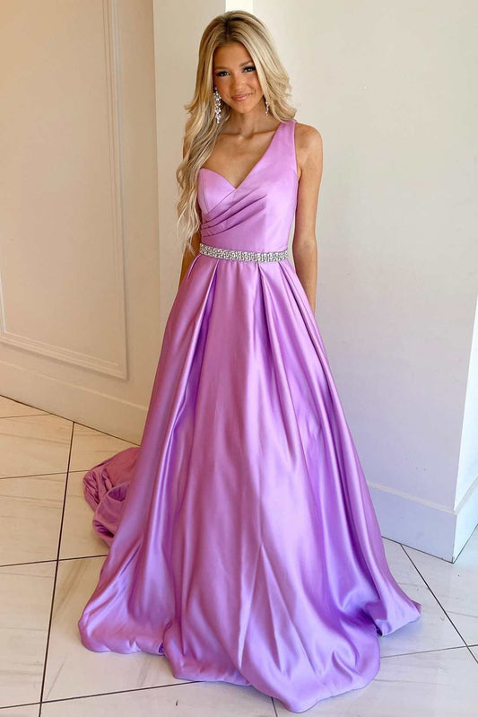  Asymmetrical Lilac Belted A-Line Prom Dress - Prom Dress - DYAVOR® 