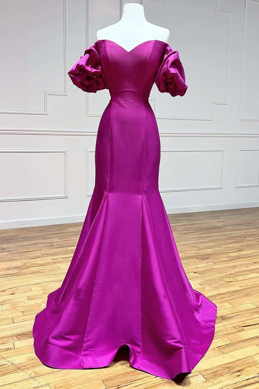  Magenta Satin Strapless Trumpet Long Prom Dress - Prom Dress - DYAVOR® 