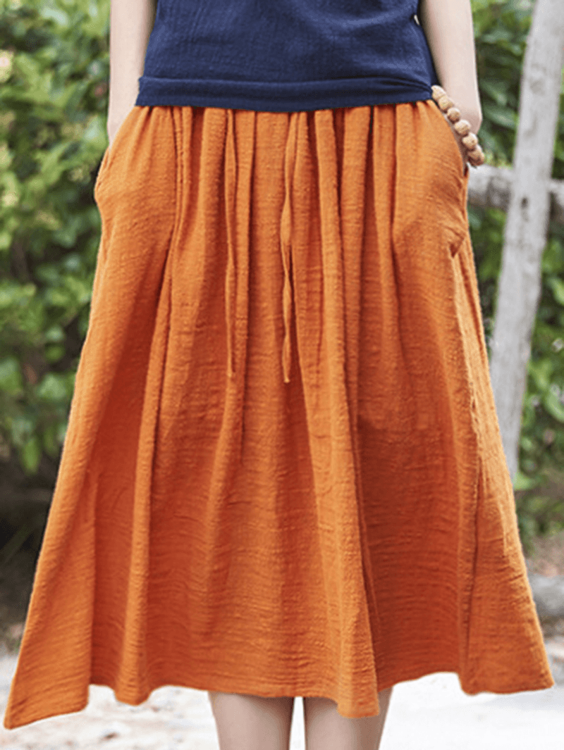  Women Casual Solid Color Cotton Linen Skirts - Skirts - DYAVOR® 