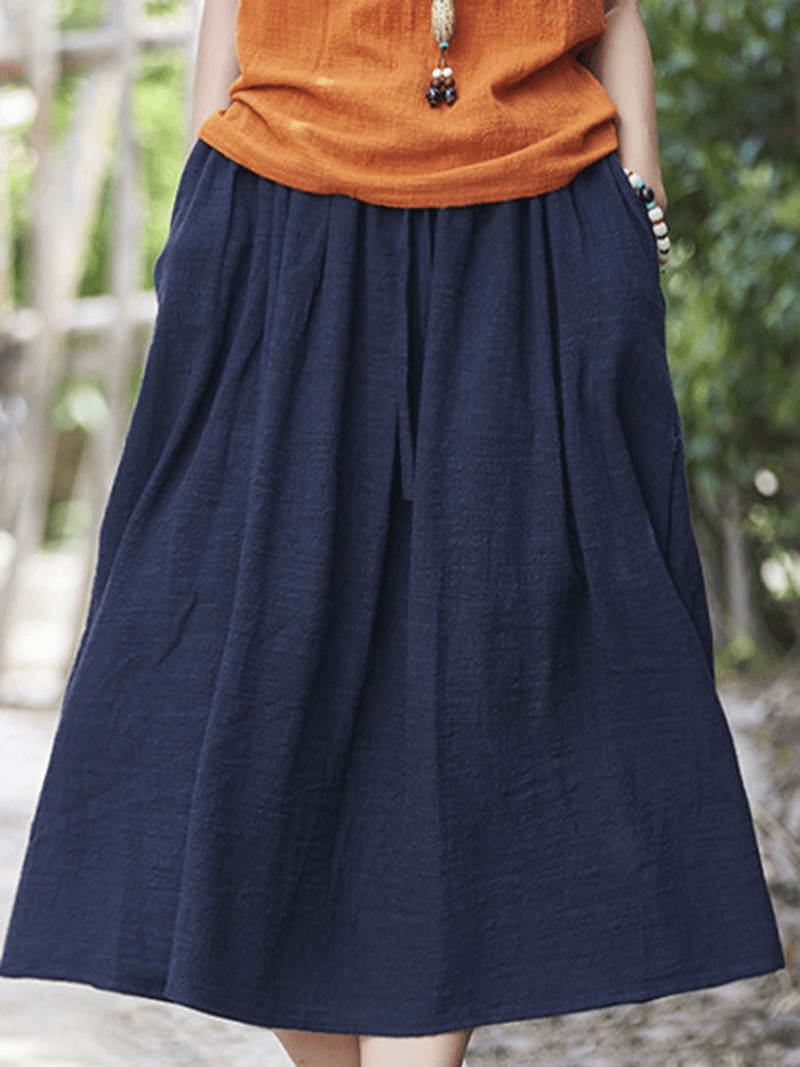  Women Casual Solid Color Cotton Linen Skirts - Skirts - DYAVOR® 