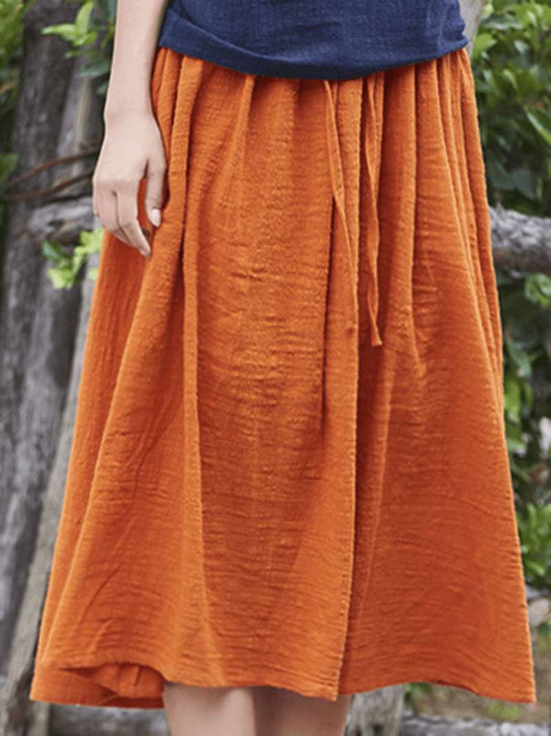  Women Casual Solid Color Cotton Linen Skirts - Skirts - DYAVOR® 